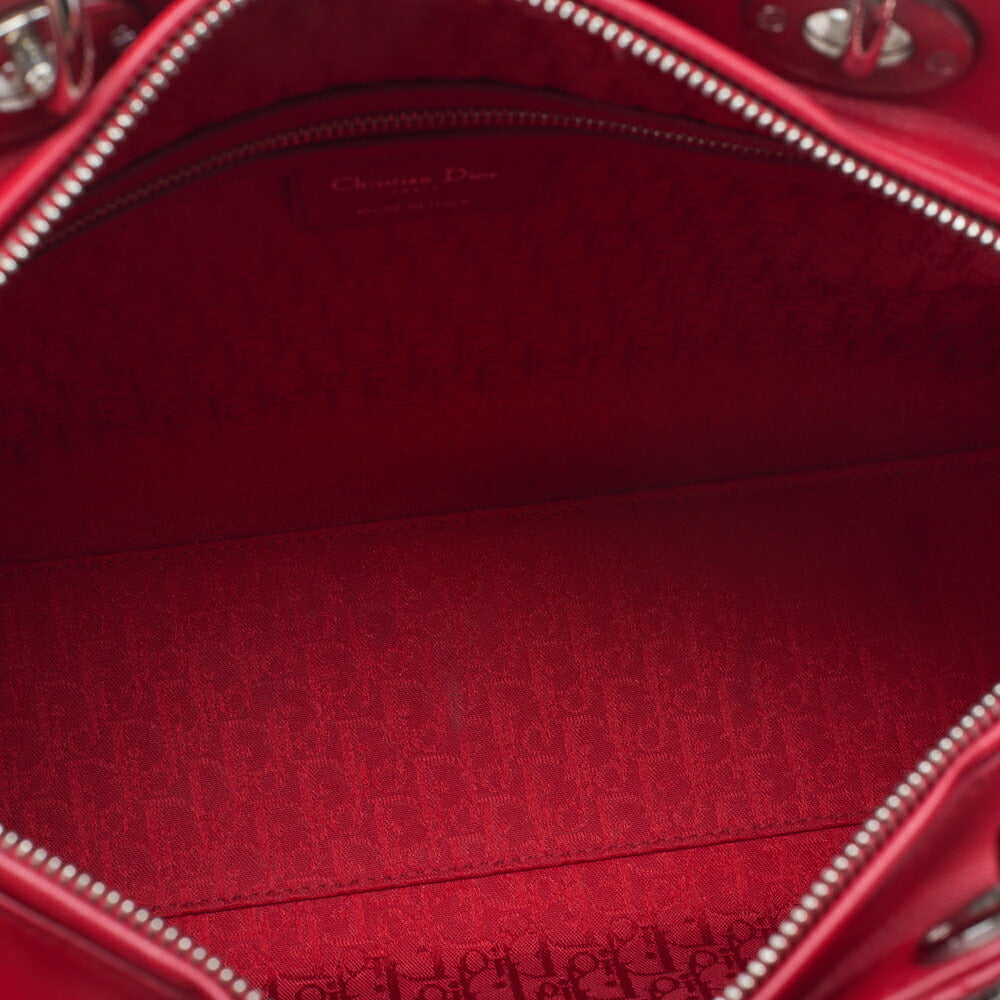 Dior Lady Dior Cannage 2WAY Handbag Lambskin Red Silver-Tone Hardware Pre-Owned - Vintage La Charme