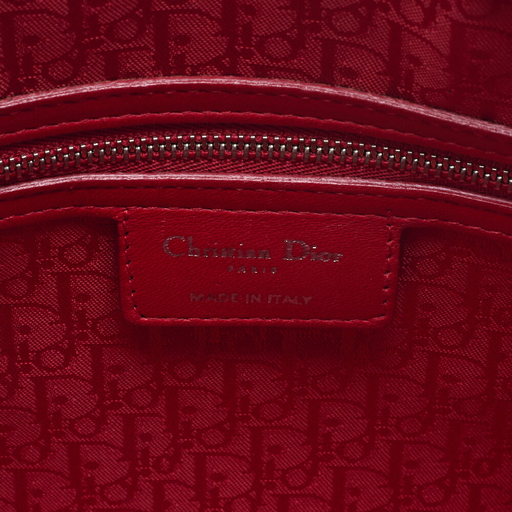 Dior Lady Dior Cannage 2WAY Handbag Lambskin Red Silver-Tone Hardware Pre-Owned - Vintage La Charme