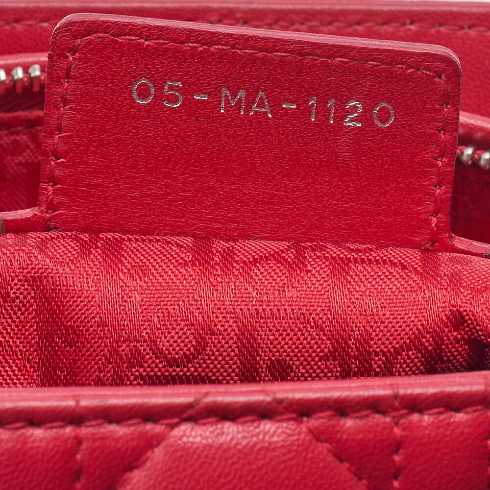 Dior Lady Dior Cannage 2WAY Handbag Lambskin Red Silver-Tone Hardware Pre-Owned - Vintage La Charme