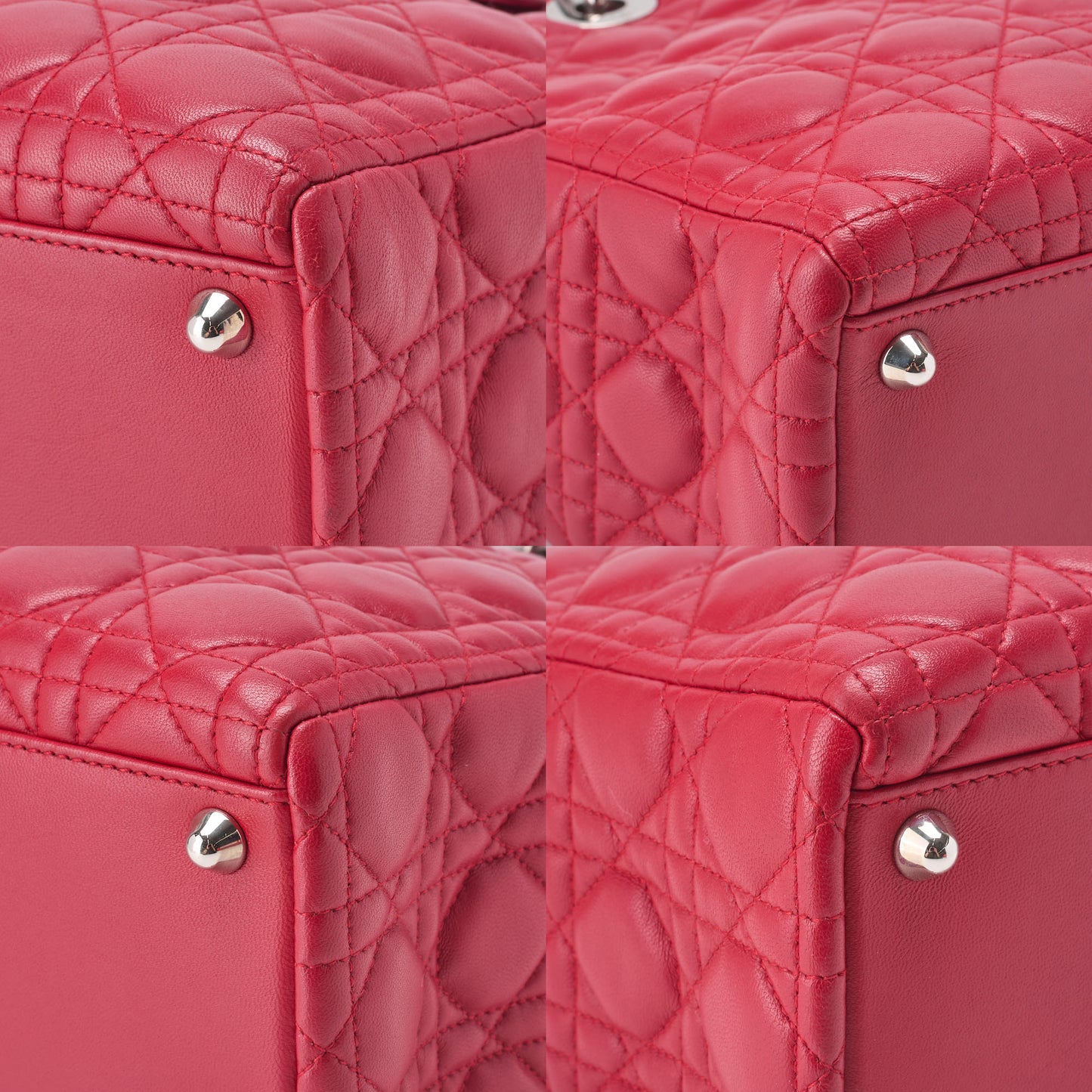 Dior Lady Dior Cannage 2WAY Handbag Lambskin Red Silver-Tone Hardware Pre-Owned - Vintage La Charme