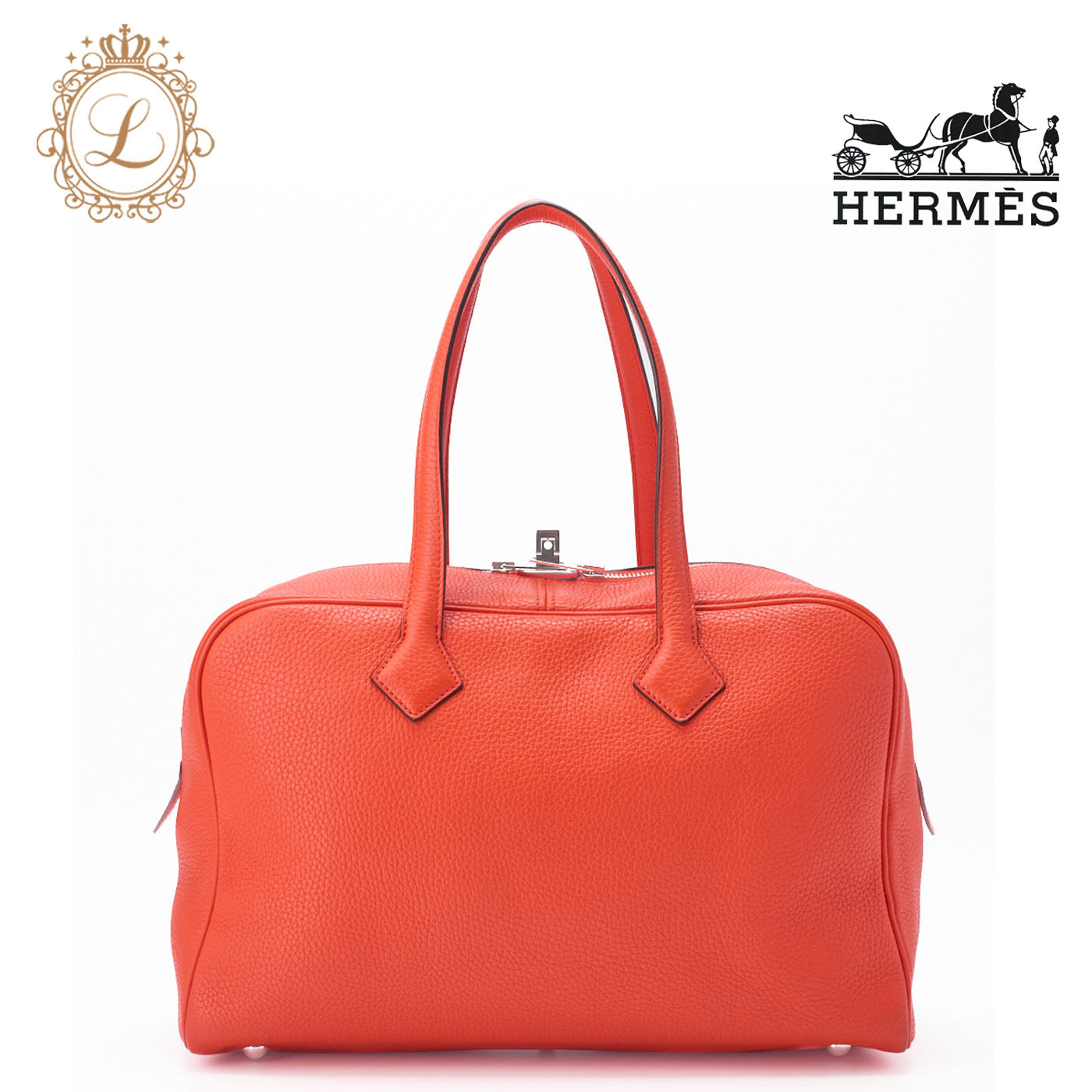 HERMES Victoria 35 Tote Bag Tryon Clemence Rouge Pivoine Silver-Tone Hardware Pre-Owned - Vintage La Charme