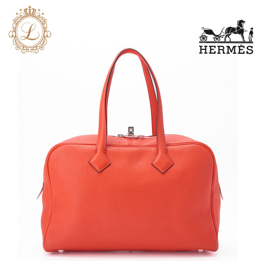 HERMES Victoria 35 Tote Bag Tryon Clemence Rouge Pivoine Silver-Tone Hardware Pre-Owned - Vintage La Charme