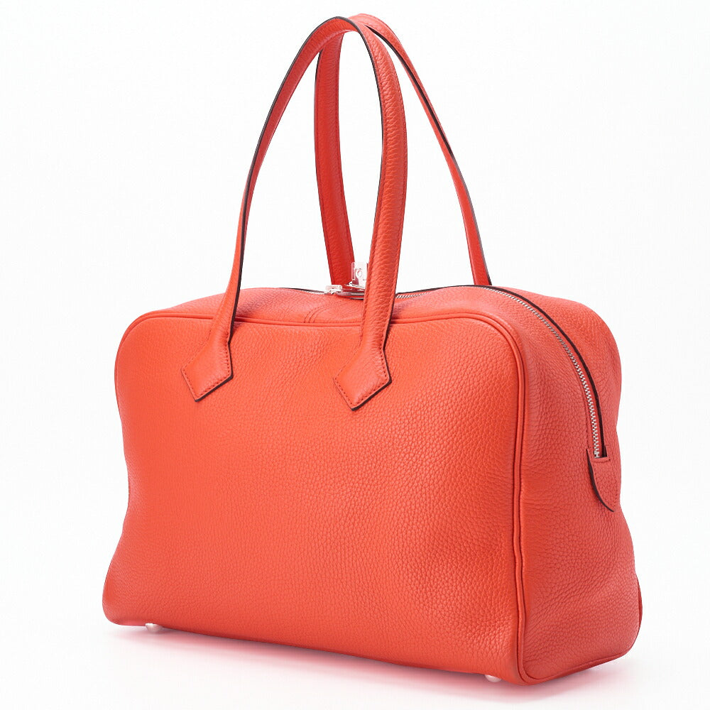 HERMES Victoria 35 Tote Bag Tryon Clemence Rouge Pivoine Silver-Tone Hardware Pre-Owned - Vintage La Charme