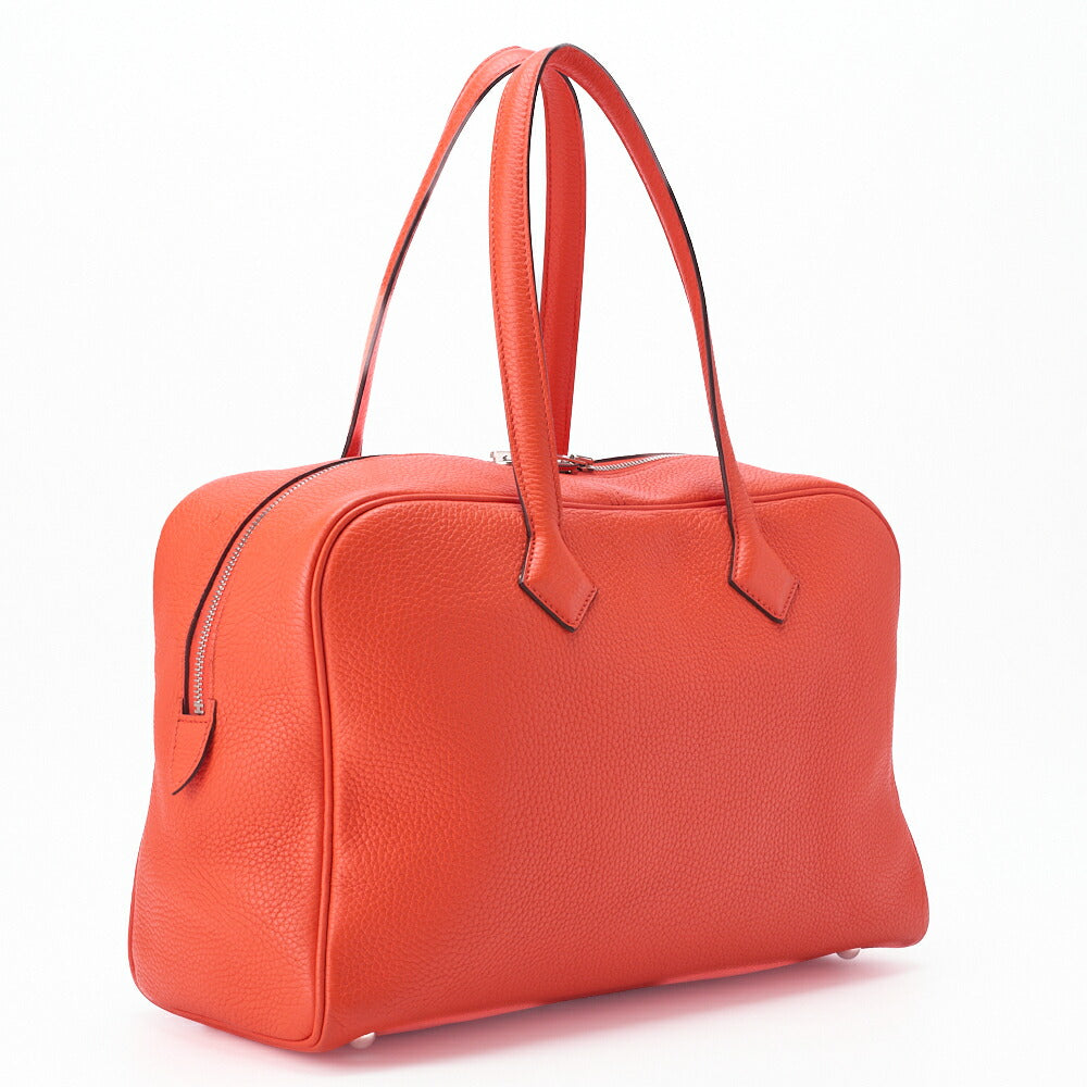 HERMES Victoria 35 Tote Bag Tryon Clemence Rouge Pivoine Silver-Tone Hardware Pre-Owned - Vintage La Charme