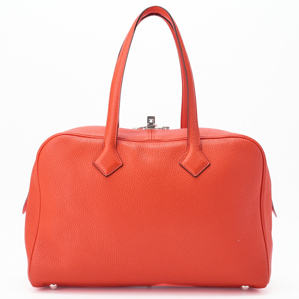 HERMES Victoria 35 Tote Bag Tryon Clemence Rouge Pivoine Silver-Tone Hardware Pre-Owned - Vintage La Charme