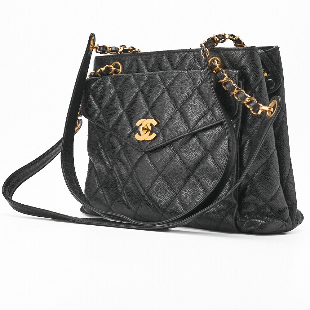 CHANEL Shoulder Bag, Matelasse, Caviar Skin, Black, Gold-Tone Hardware, Pre-Owned - Vintage La Charme