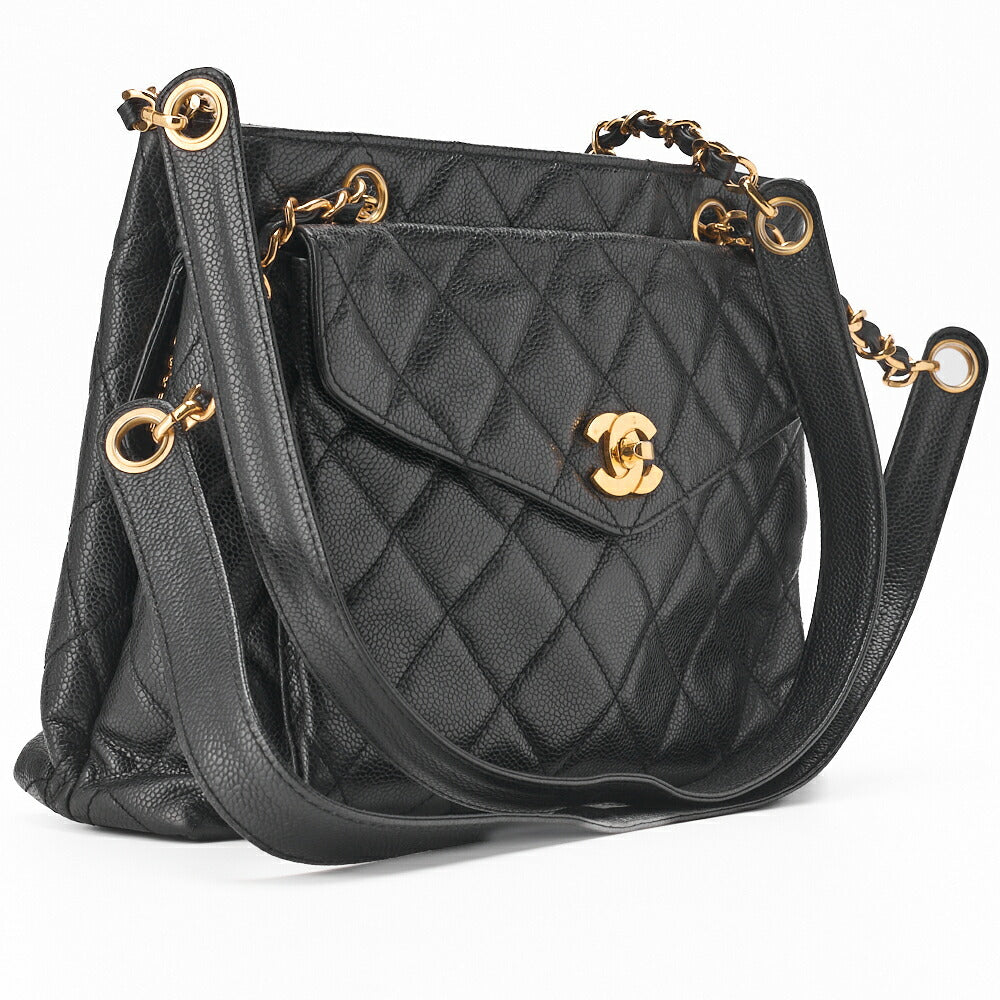 CHANEL Shoulder Bag, Matelasse, Caviar Skin, Black, Gold-Tone Hardware, Pre-Owned - Vintage La Charme