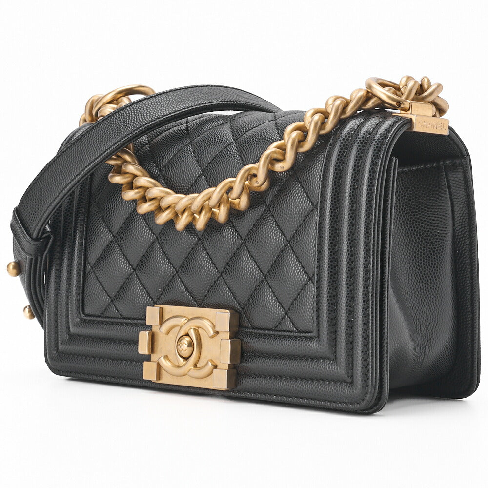 CHANEL Boy Chanel Matelasse Chain Shoulder Bag Caviar Skin Black Gold-Tone Hardware Pre-Owned - Vintage La Charme