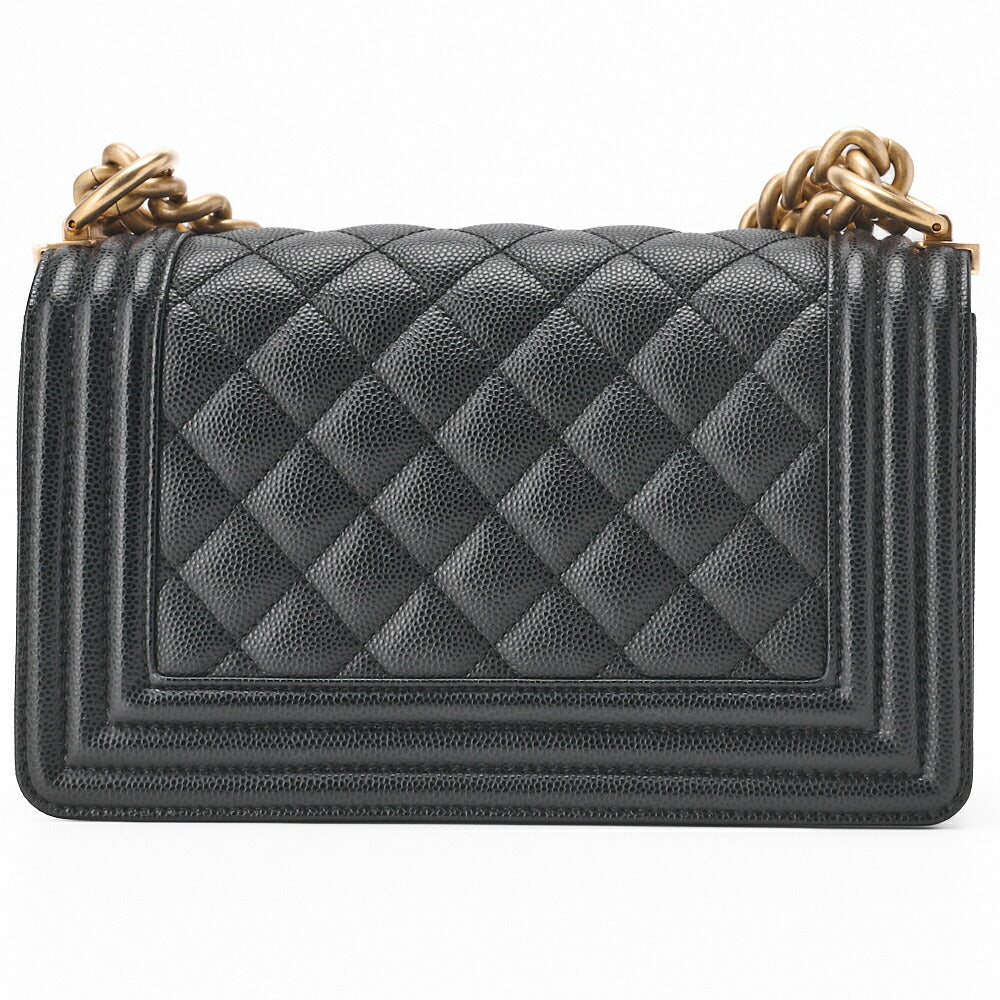 CHANEL Boy Chanel Matelasse Chain Shoulder Bag Caviar Skin Black Gold-Tone Hardware Pre-Owned - Vintage La Charme