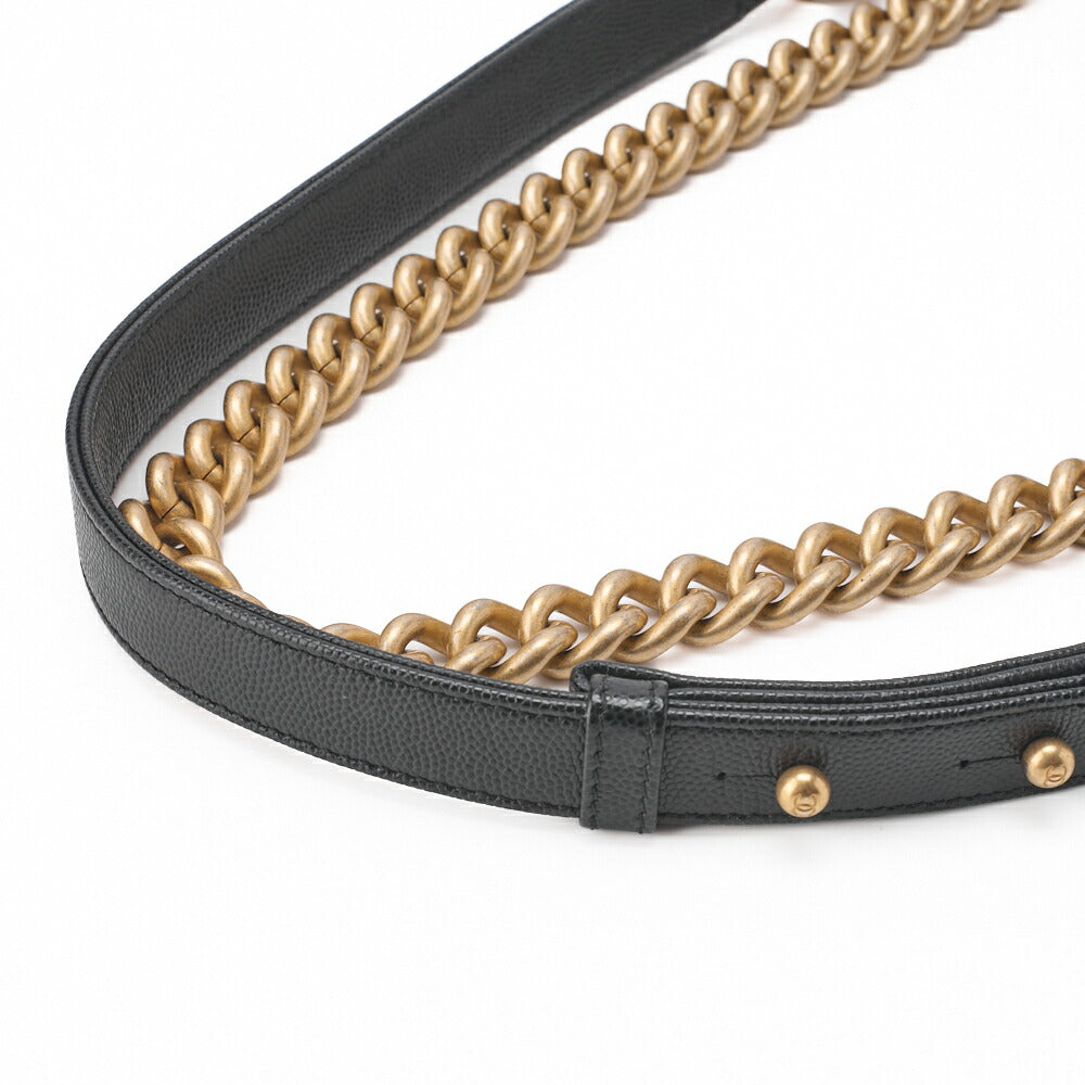 CHANEL Boy Chanel Matelasse Chain Shoulder Bag Caviar Skin Black Gold-Tone Hardware Pre-Owned - Vintage La Charme