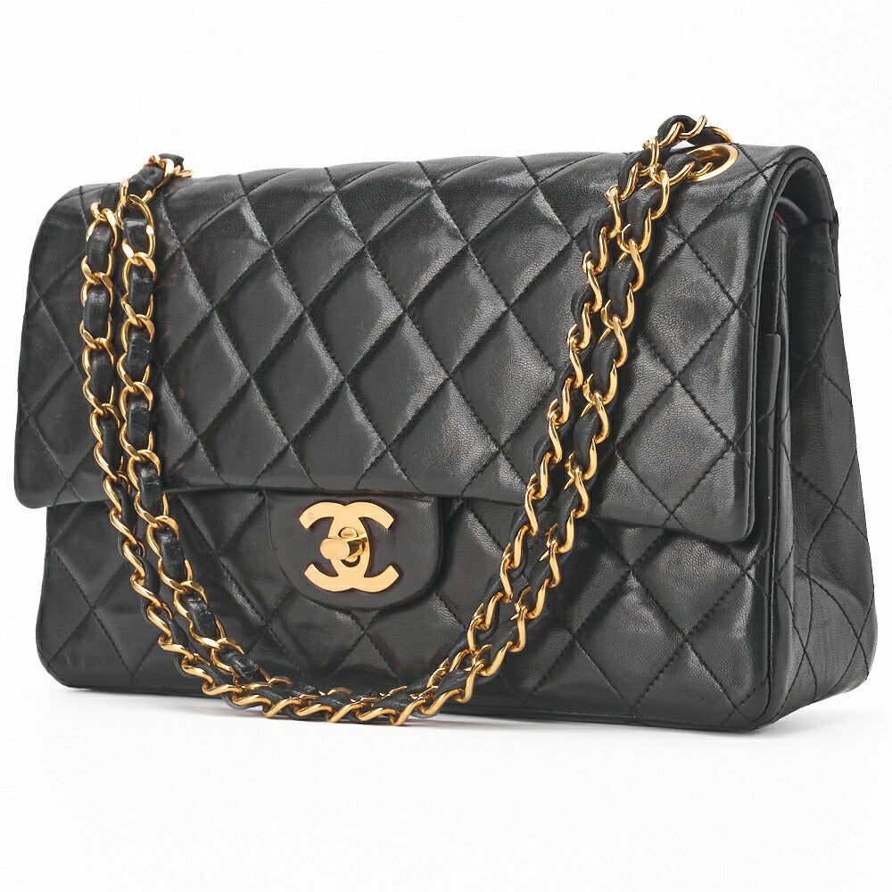 Chanel Shoulder Bag Matelasse Double Flap Lambskin Black Gold-Tone Hardware Pre-Owned - Vintage La Charme