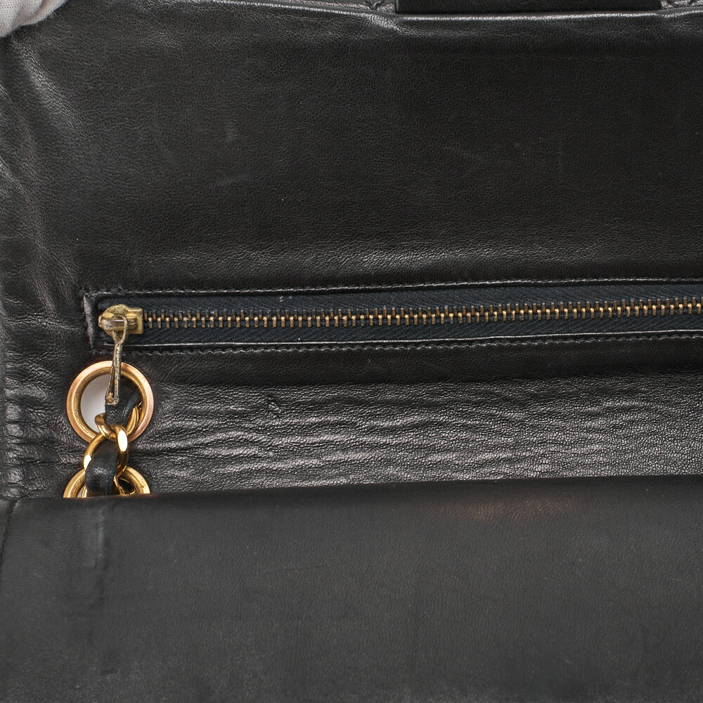 Chanel Shoulder Bag Matelasse Double Flap Lambskin Black Gold-Tone Hardware Pre-Owned - Vintage La Charme