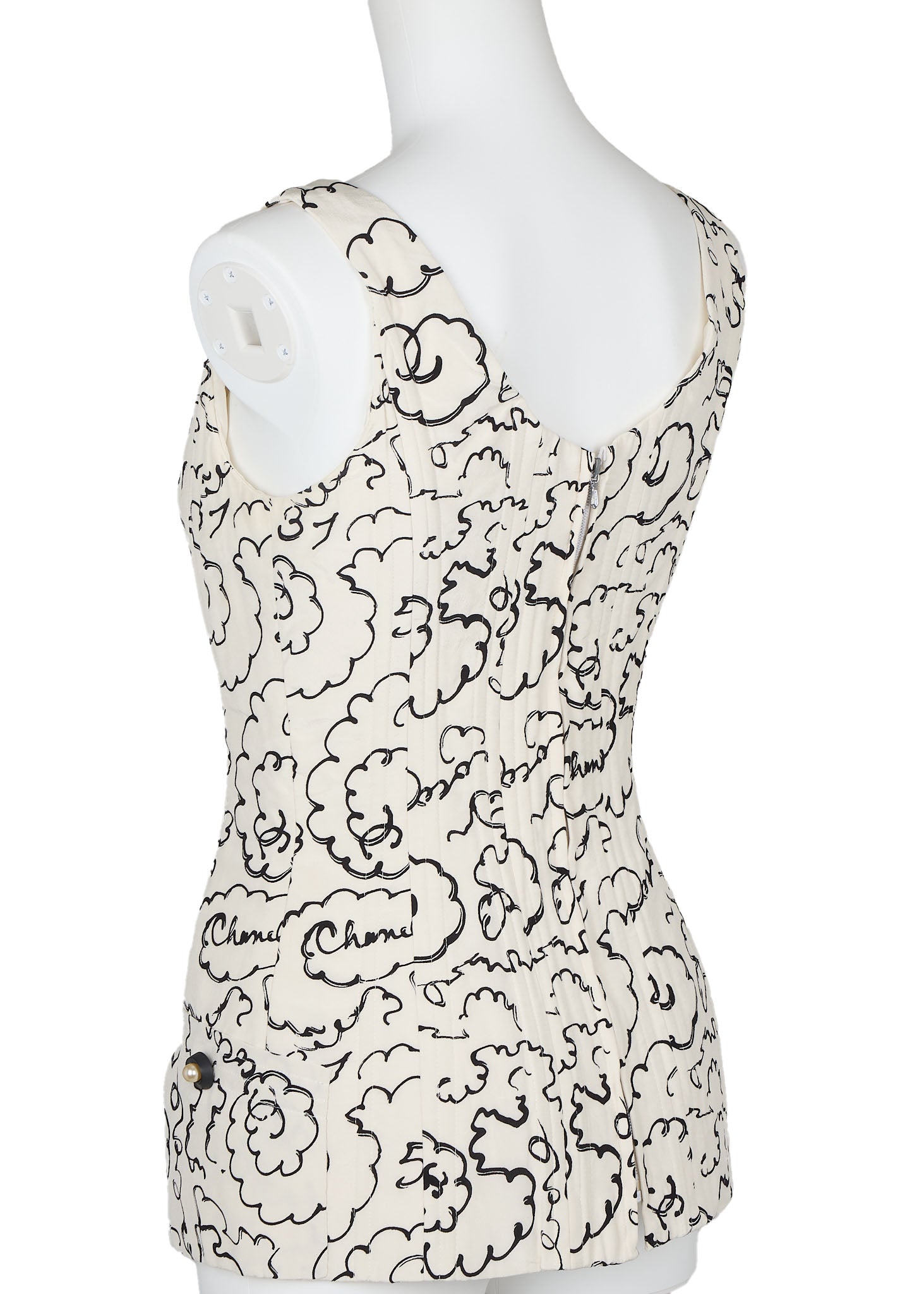 CHANEL Camisole T-Shirt Total Pattern Corset Ivory Fabric Gold-Tone Hardware Pre-Owned - Vintage La Charme