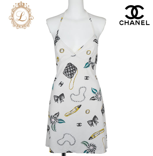 CHANEL Camisole Dress, Coco Mark, Nylon Spandex, White, Gold-Tone Hardware, Pre-Owned - Vintage La Charme