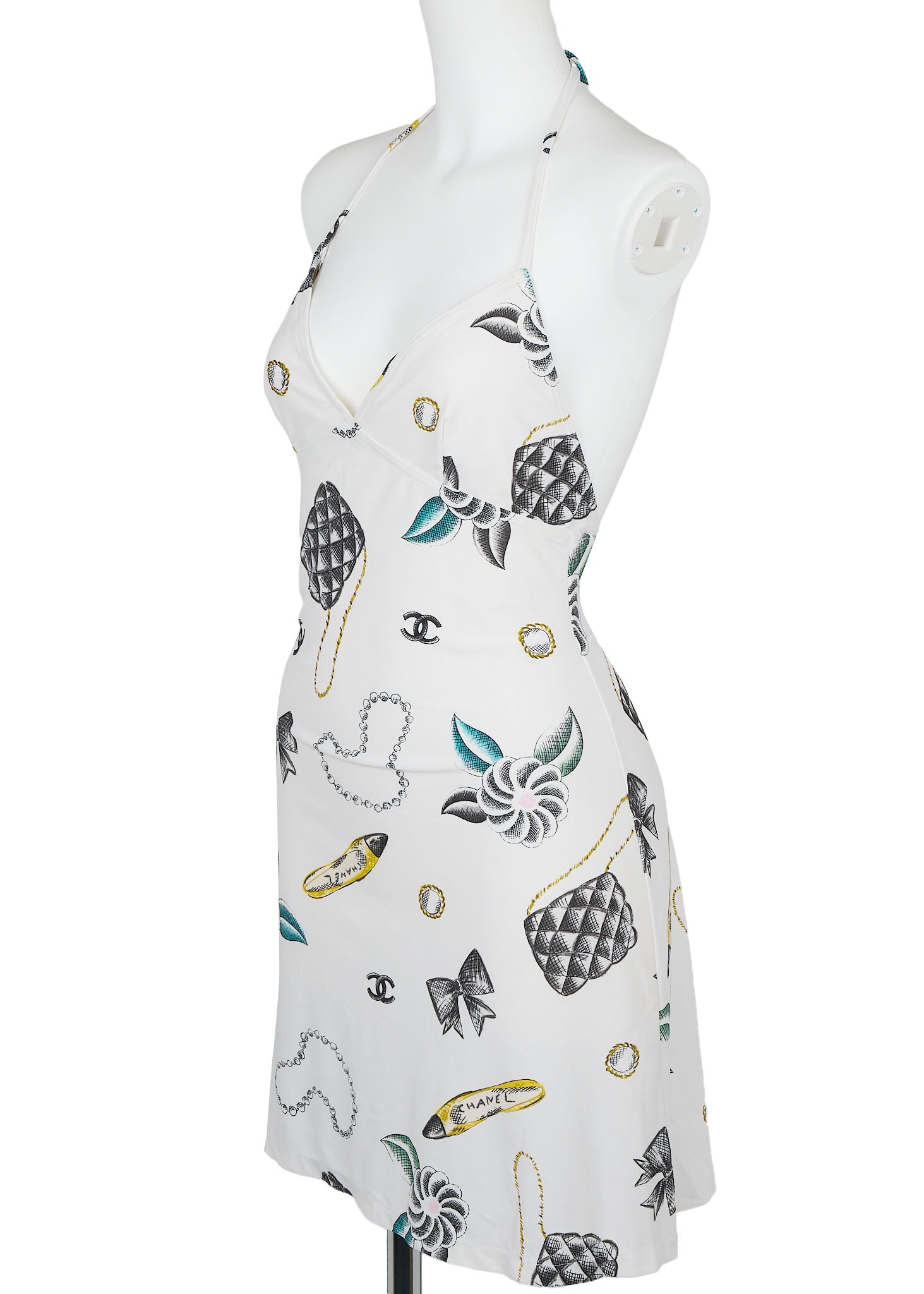 CHANEL Camisole Dress, Coco Mark, Nylon Spandex, White, Gold-Tone Hardware, Pre-Owned - Vintage La Charme