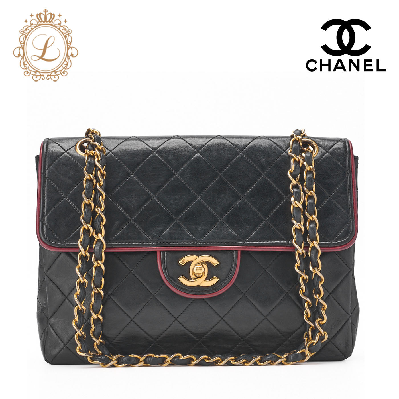 CHANEL Chain Shoulder Bag Matelasse Lambskin Bicolor Black Red Gold-Tone Hardware Pre-Owned - Vintage La Charme