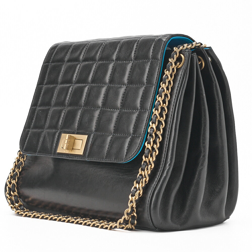CHANEL Shoulder Bag, Chocolate Bar 2.55 Rock Chain, Lambskin, Black-Blue, Gold-Tone Hardware, Pre-Owned - Vintage La Charme