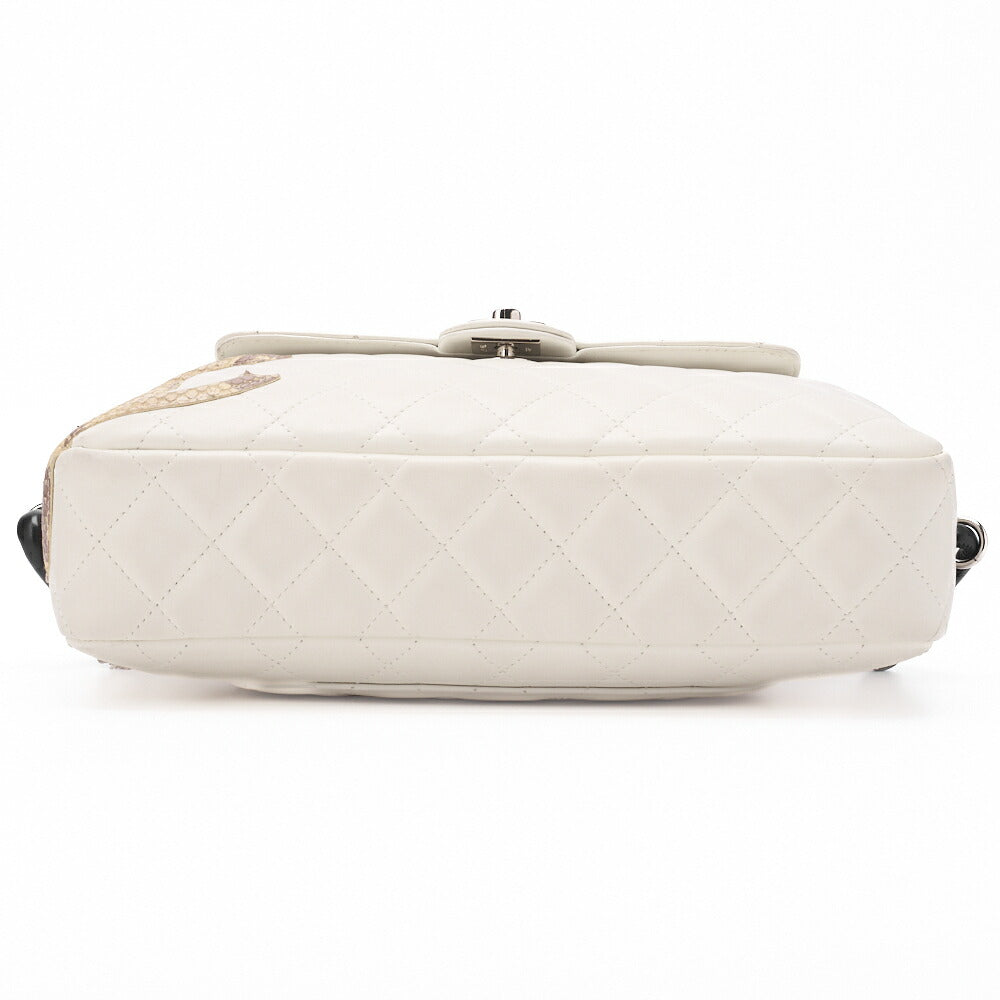 CHANEL Shoulder Bag Matelasse Calfskin Python White Silver-Tone Hardware Pre-Owned - Vintage La Charme