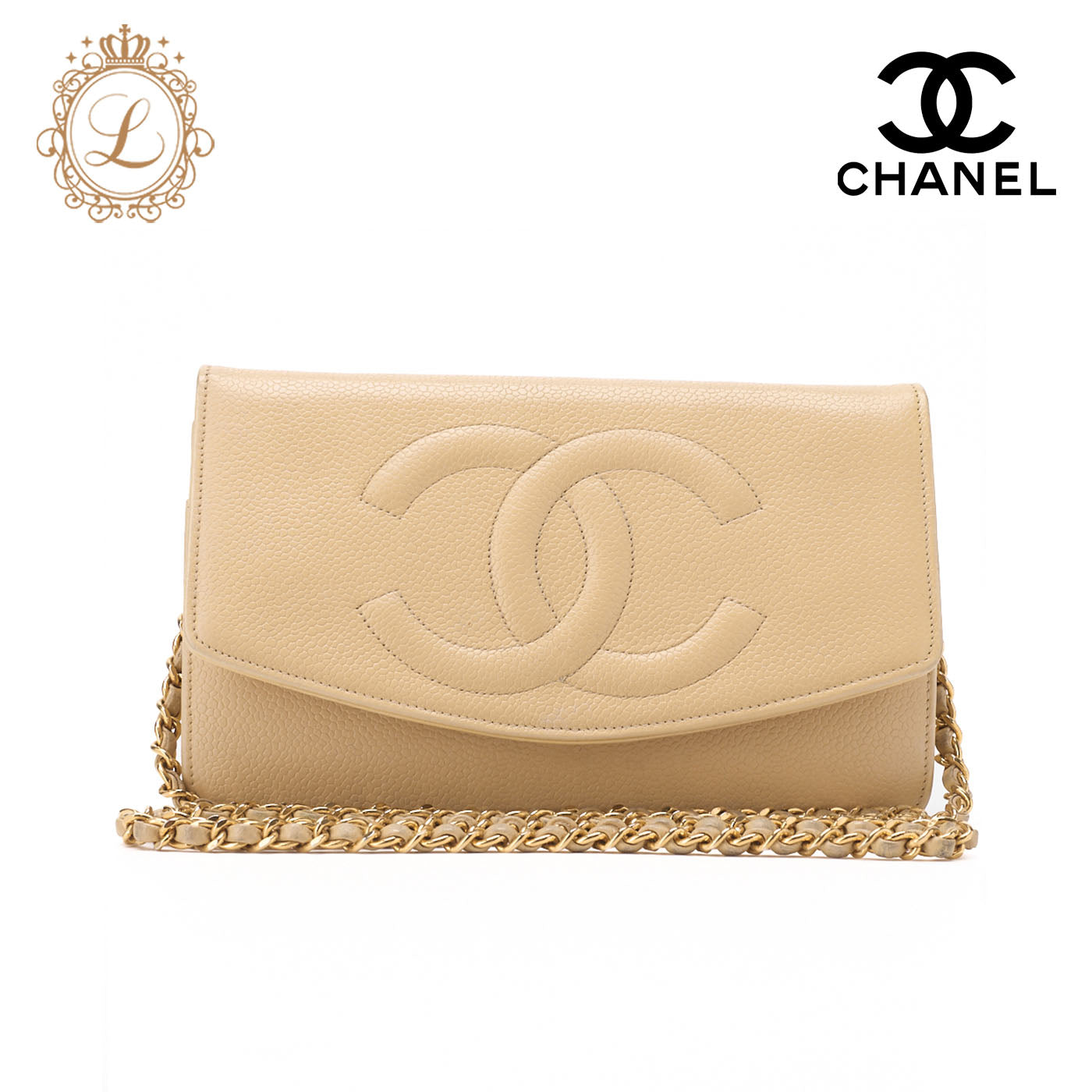 Chanel Shoulder Bag Chain Wallet Caviar Skin Beige Gold-Tone Hardware Pre-Owned - Vintage La Charme