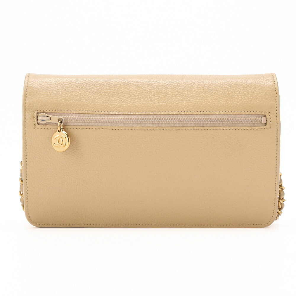 Chanel Shoulder Bag Chain Wallet Caviar Skin Beige Gold-Tone Hardware Pre-Owned - Vintage La Charme