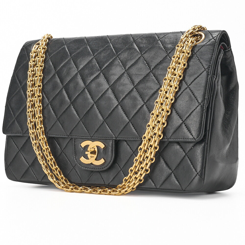 CHANEL Shoulder Bag Matelasse Double Flap Lambskin Black Gold-Tone Hardware Pre-Owned - Vintage La Charme