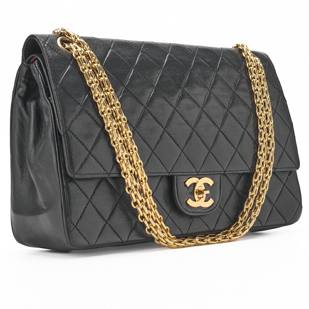 CHANEL Shoulder Bag Matelasse Double Flap Lambskin Black Gold-Tone Hardware Pre-Owned - Vintage La Charme