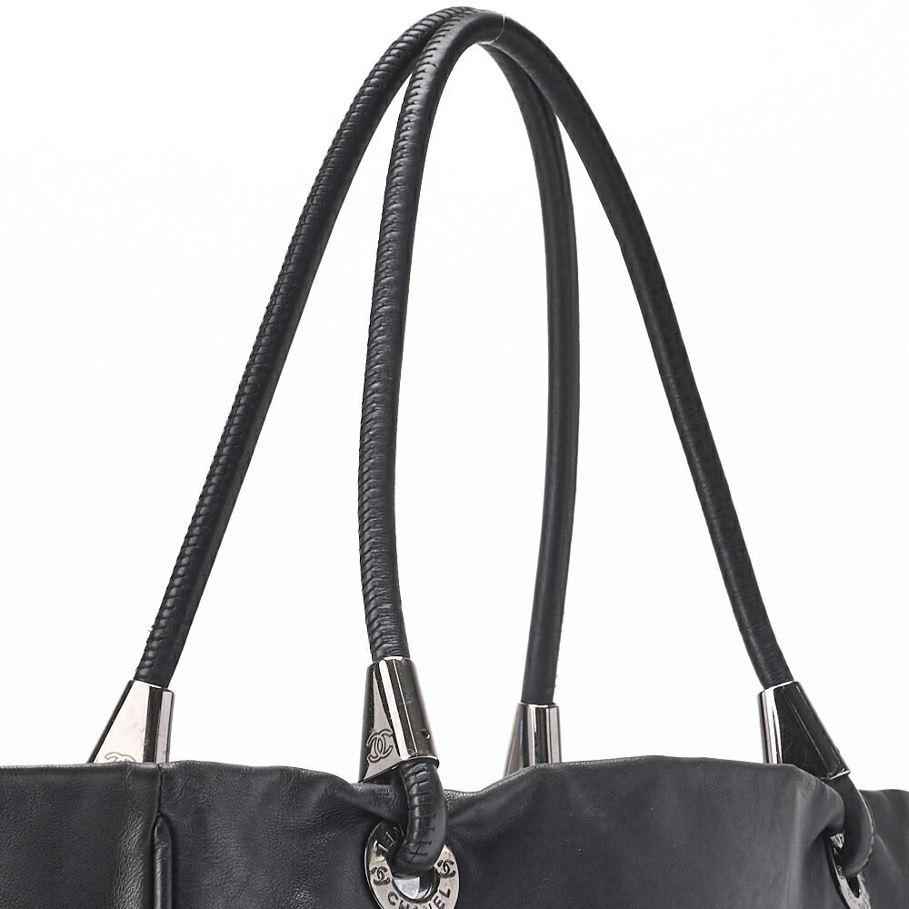 CHANEL Large Tote Bag Camellia Line Lambskin Black Silver-Tone Hardware Pre-Owned - Vintage La Charme