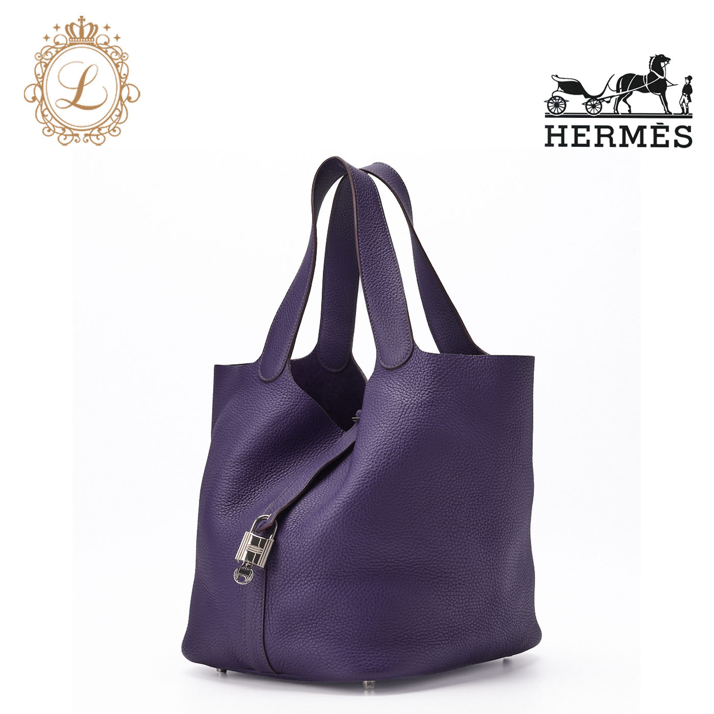 HERMES Tote Bag Picotan Rock GM Tryon Clemence Ultra Violet Silver-Tone Hardware Pre-Owned - Vintage La Charme
