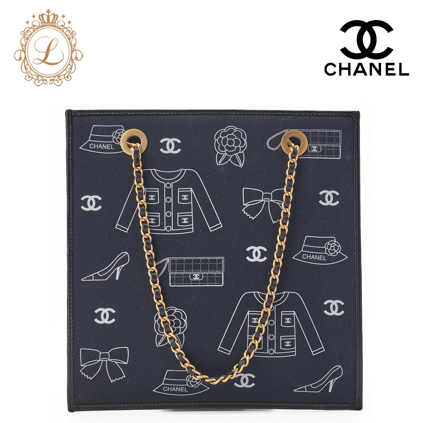 CHANEL Handbag, Icon Design, Cotton, Black, Gold-Tone Hardware, Pre-Owned - Vintage La Charme