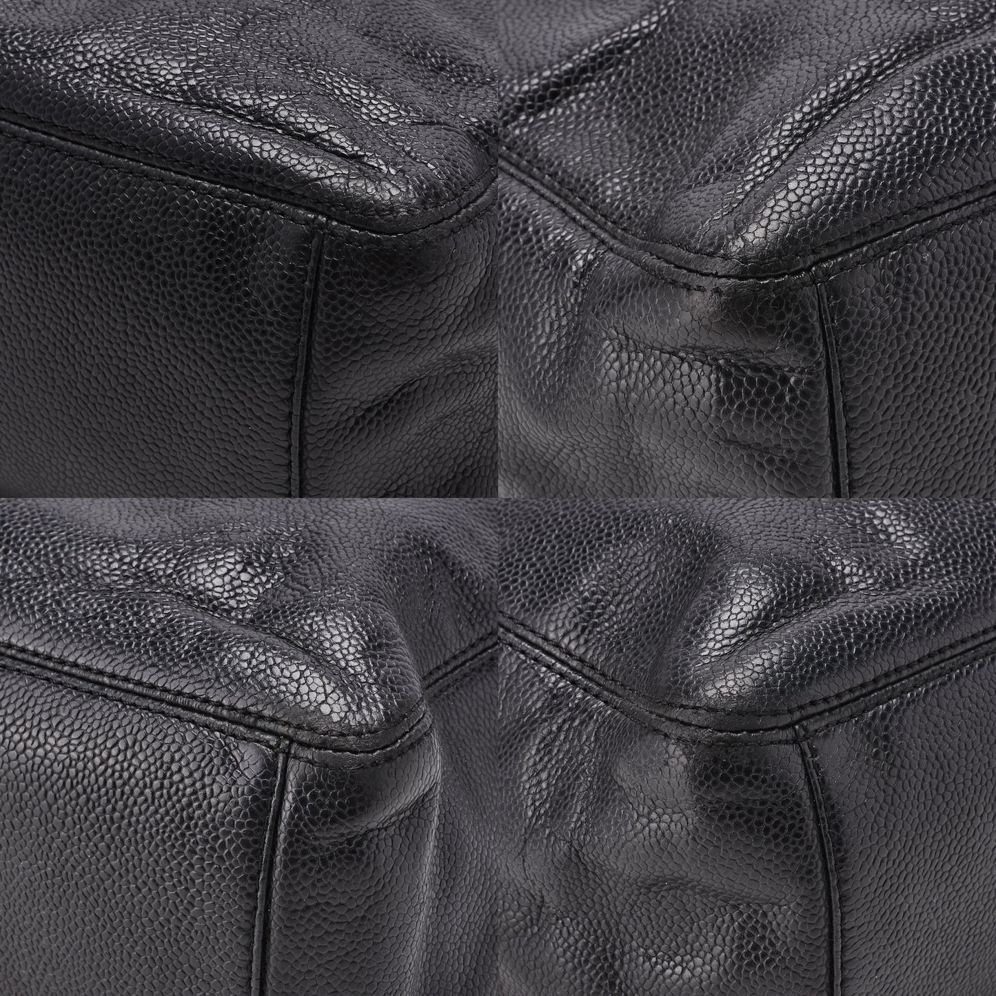 CHANEL Handbag Matelasse Coco Mark Wood Pattern Caviar Leather Black Gold-Tone Hardware Pre-Owned - Vintage La Charme