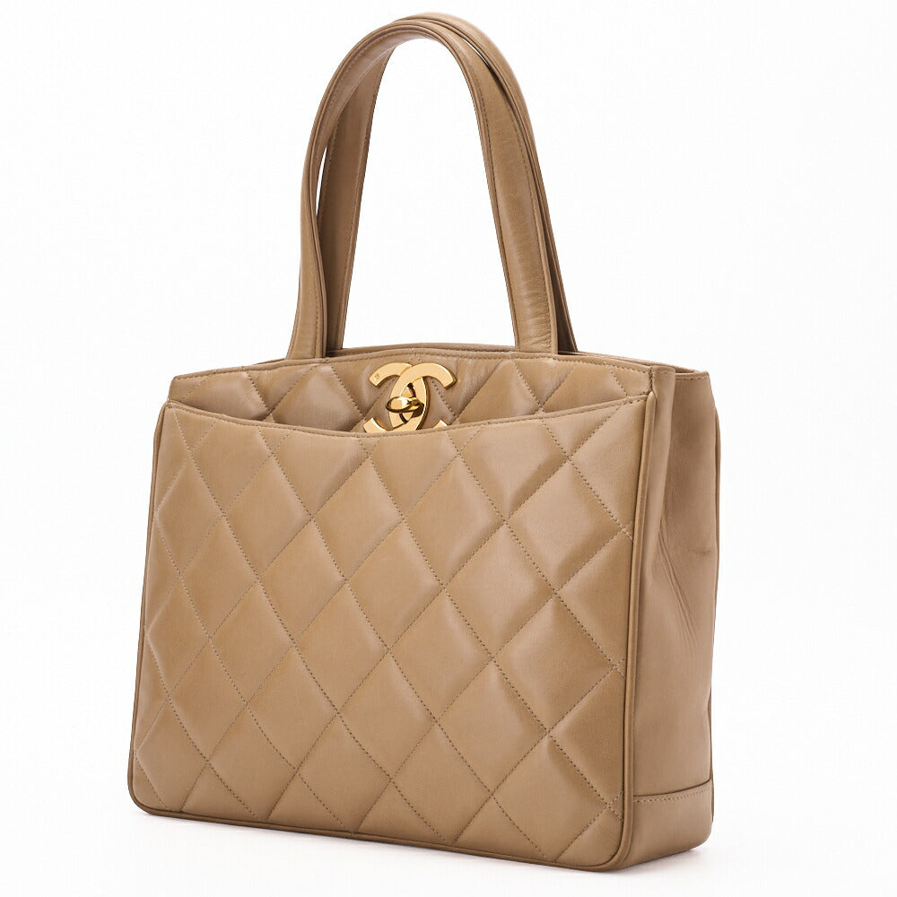 CHANEL Handbag Matelasse Turn Lock Lambskin Beige Gold-Tone Hardware Pre-Owned - Vintage La Charme