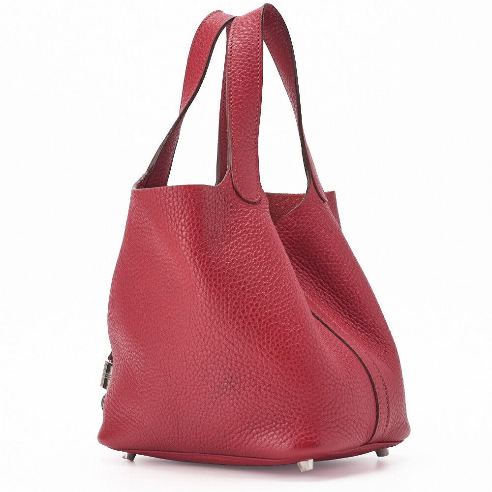 HERMES Picotin Lock PM Handbag, Tryon Clemence, Rouge Garance, Silver-Tone Hardware, Pre-Owned - Vintage La Charme