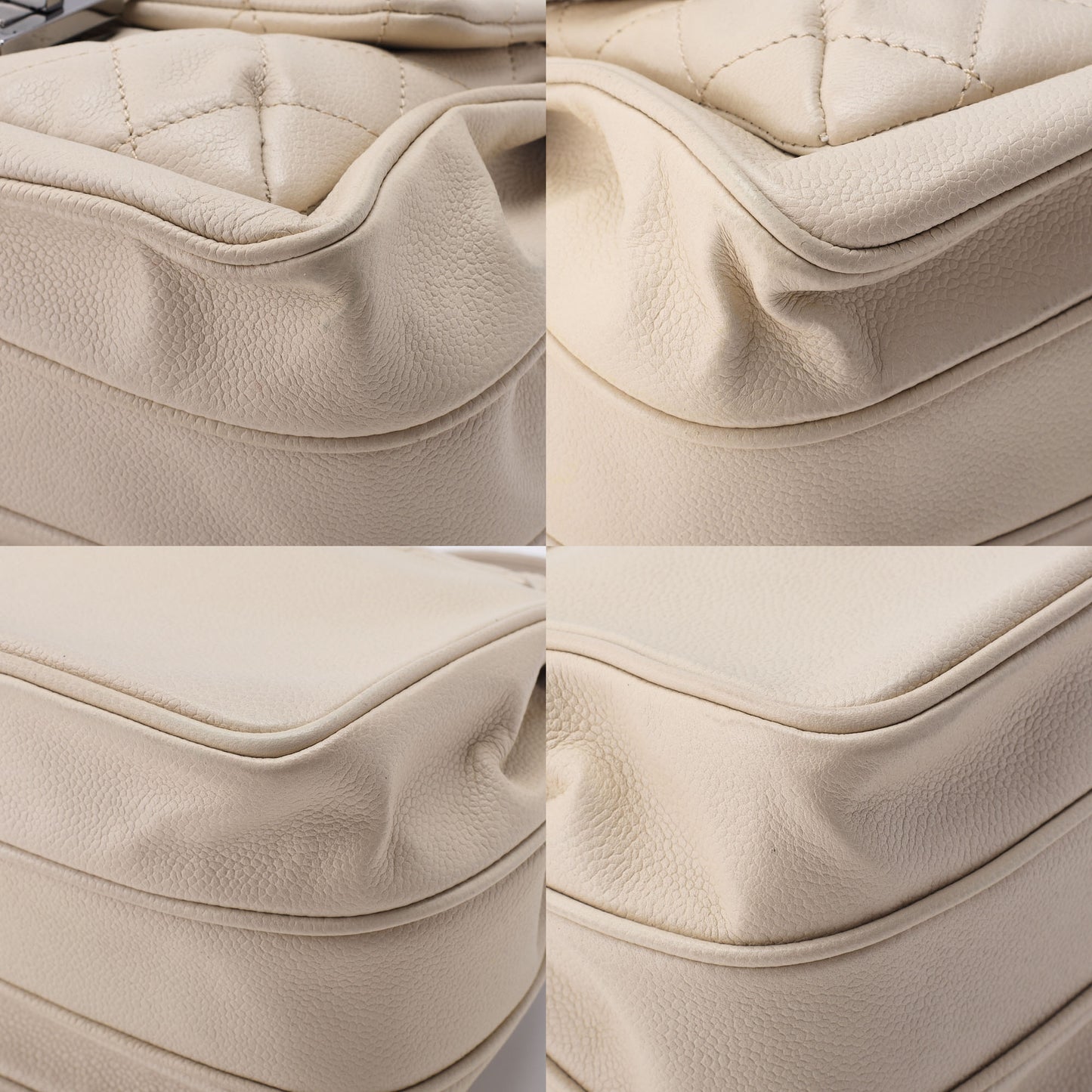 CHANEL Shoulder Bag, Matelasse, 2.55 Lock, Soft Caviar, Ivory, Silver-Tone Hardware, Pre-Owned - Vintage La Charme