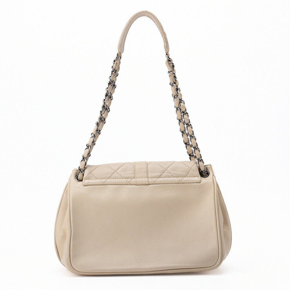 CHANEL Shoulder Bag, Matelasse, 2.55 Lock, Soft Caviar, Ivory, Silver-Tone Hardware, Pre-Owned - Vintage La Charme