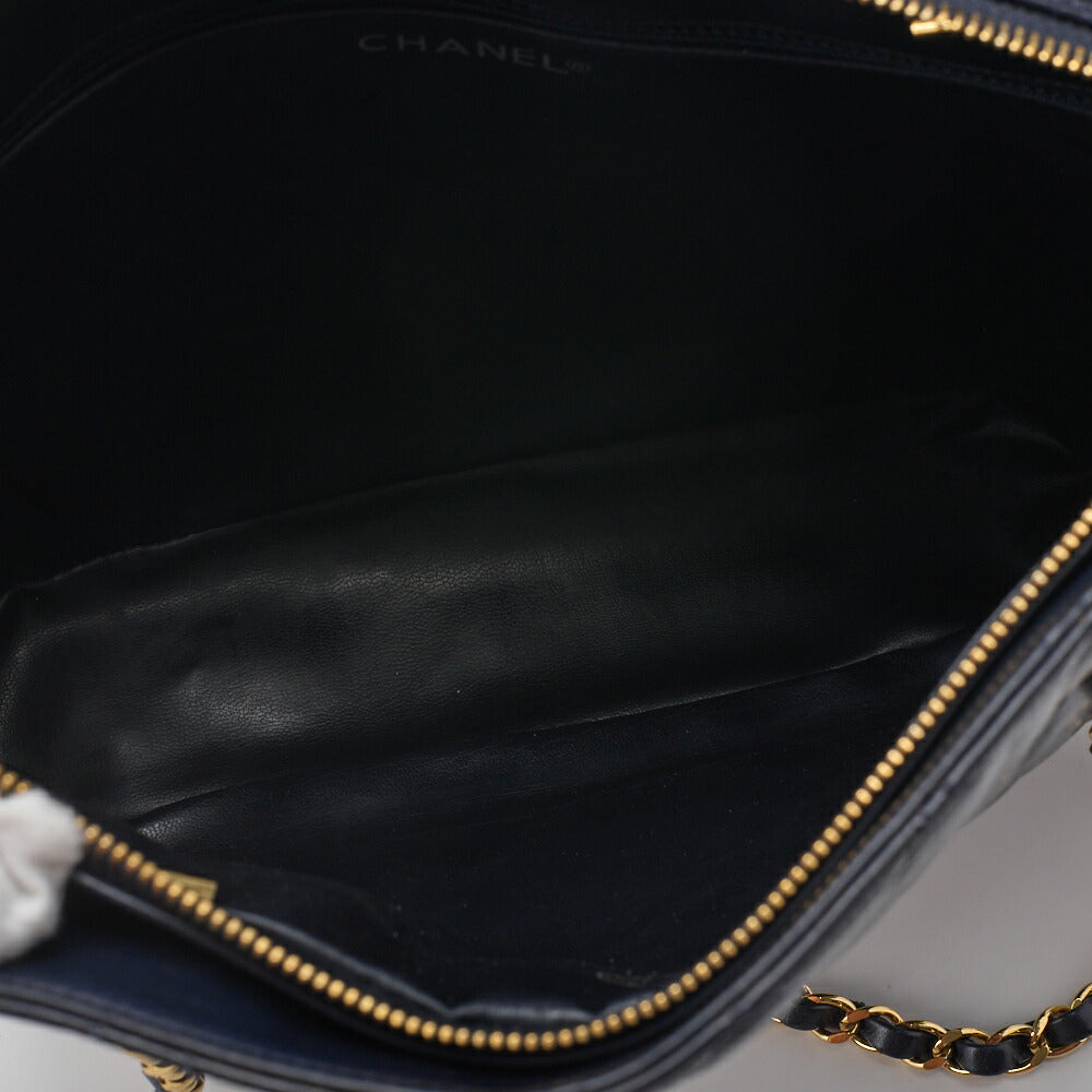 CHANEL Shoulder Tote Bag Matelasse Plate Charm Fan Shape Chain Shoulder Lambskin Navy Gold-Tone Hardware Pre-Owned - Vintage La Charme