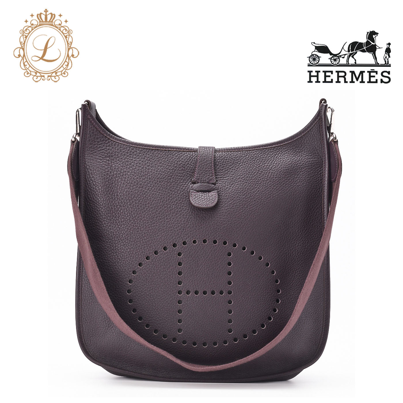 HERMES Shoulder Bag Evelyn PM 2WAY Taurillon Clemence Prune Silver-Tone Hardware Pre-Owned - Vintage La Charme