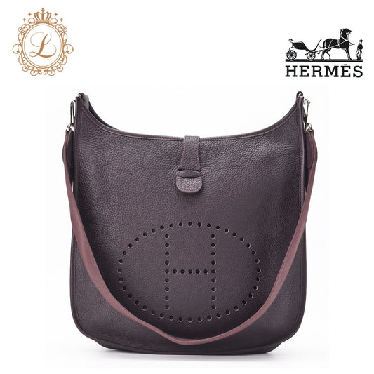 HERMES Shoulder Bag Evelyn PM 2WAY Taurillon Clemence Prune Silver-Tone Hardware Pre-Owned - Vintage La Charme