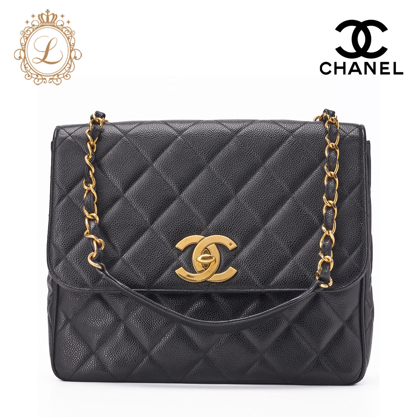CHANEL Shoulder Tote Bag Matelasse Caviar Skin Black Gold-Tone Hardware Pre-Owned - Vintage La Charme