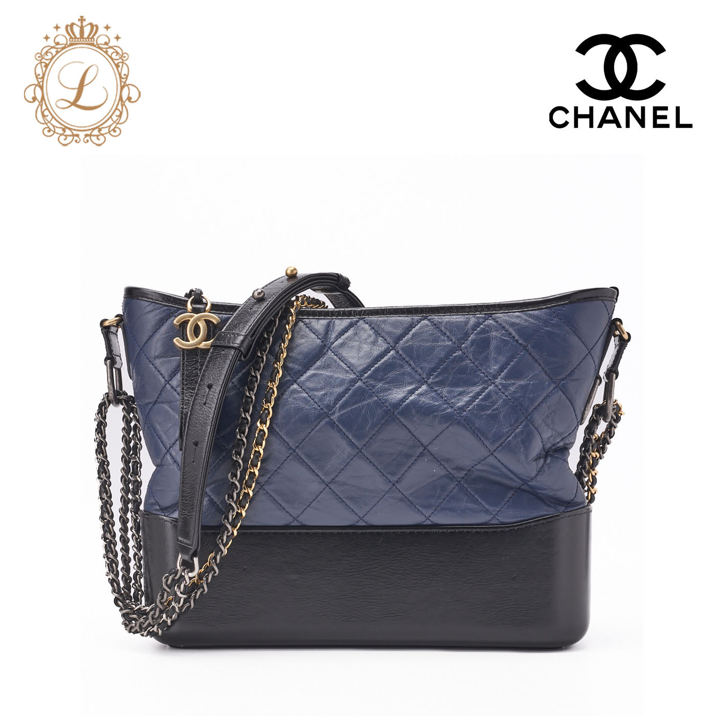 CHANEL Chain Shoulder Bag Matelasse Vintage Calf Leather Black Navy Gold-Tone Hardware Pre-Owned - Vintage La Charme