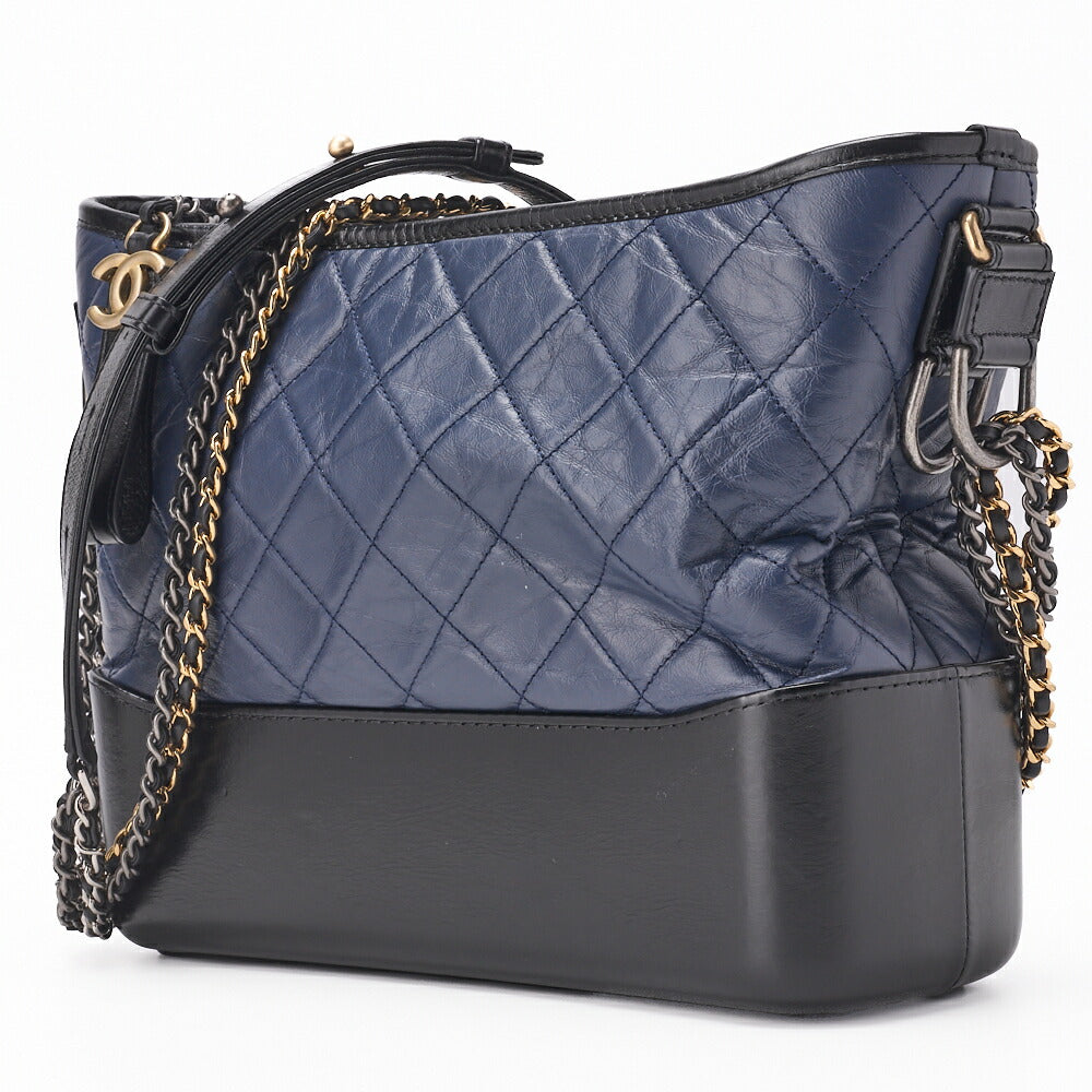 CHANEL Chain Shoulder Bag Matelasse Vintage Calf Leather Black Navy Gold-Tone Hardware Pre-Owned - Vintage La Charme
