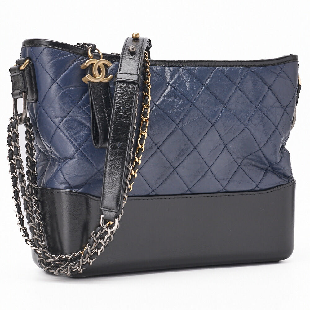 CHANEL Chain Shoulder Bag Matelasse Vintage Calf Leather Black Navy Gold-Tone Hardware Pre-Owned - Vintage La Charme