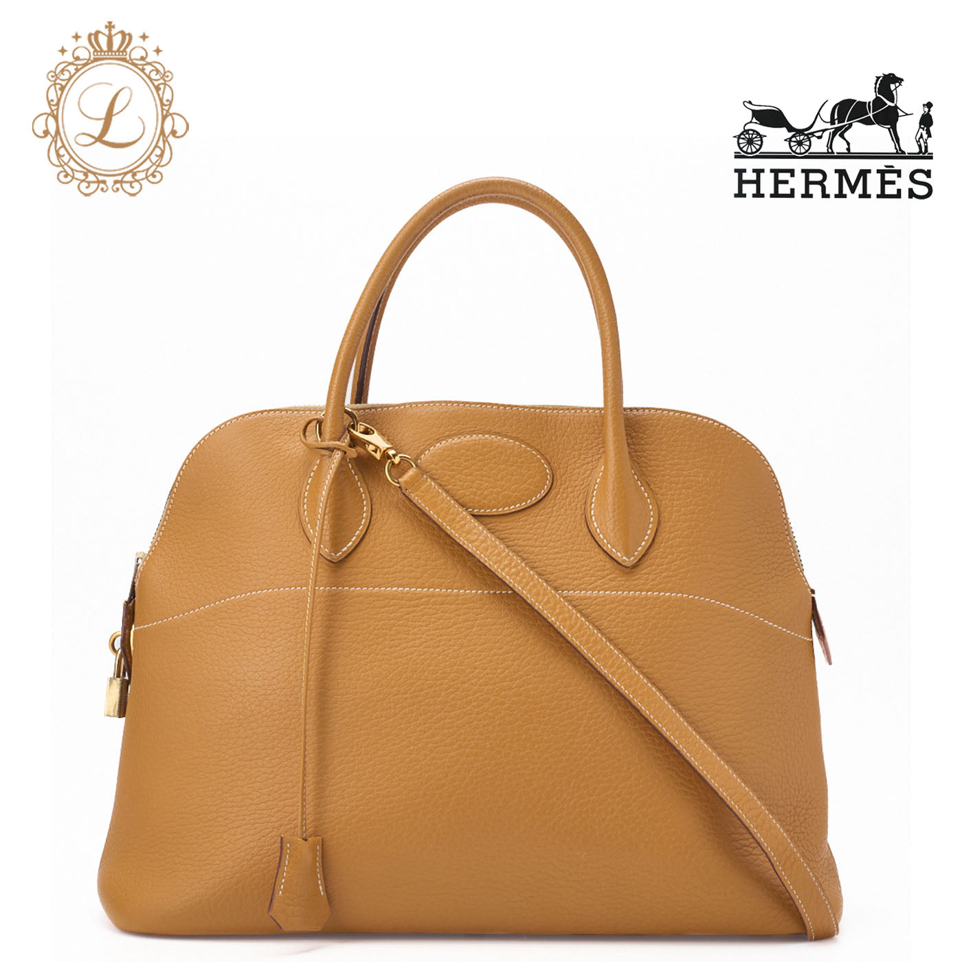 HERMES Bolide 35 Handbag Shoulder Bag Fjord Leather Natural Gold-Tone Hardware Pre-Owned - Vintage La Charme