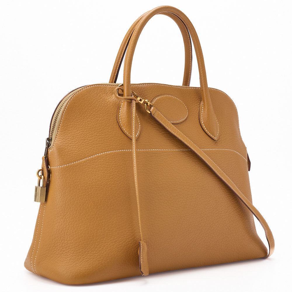 HERMES Bolide 35 Handbag Shoulder Bag Fjord Leather Natural Gold-Tone Hardware Pre-Owned - Vintage La Charme