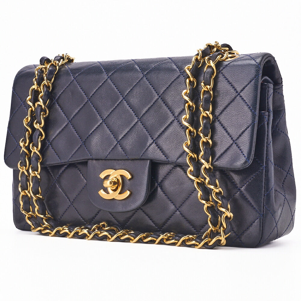 CHANEL Chain Shoulder Bag Matelasse Lambskin Navy Gold-Tone Hardware Pre-Owned - Vintage La Charme