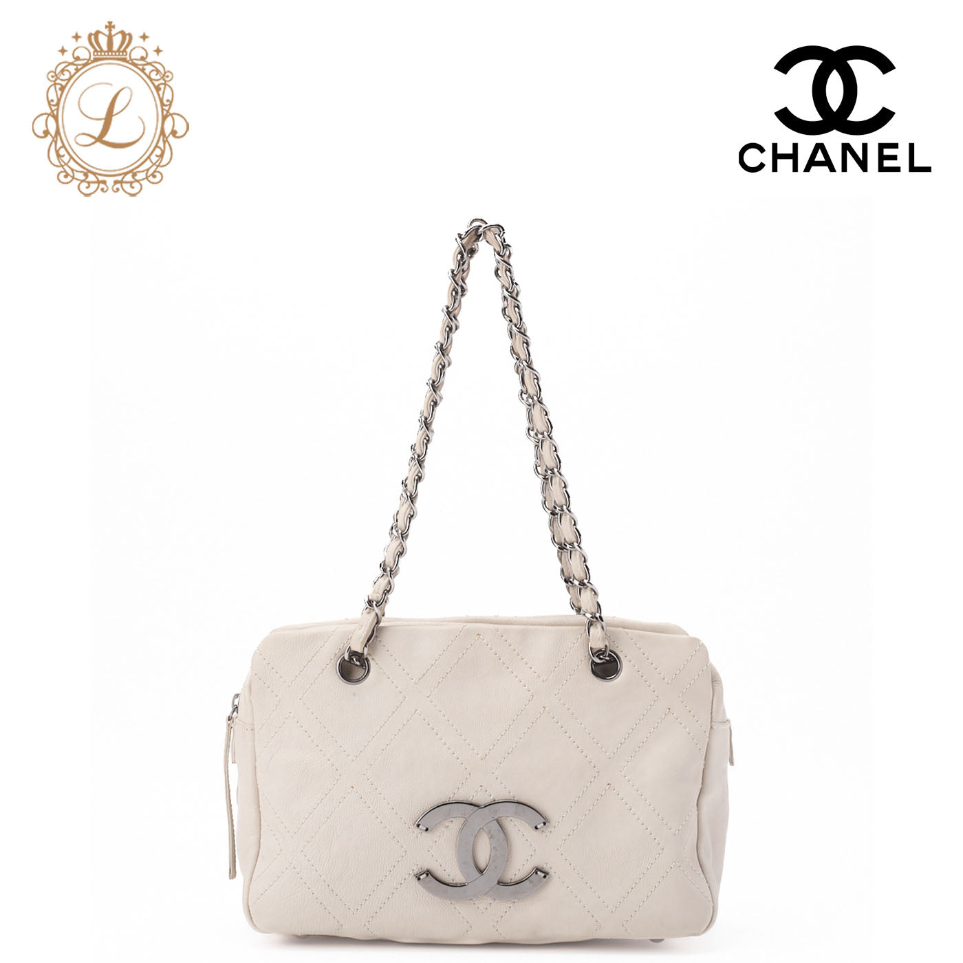 CHANEL Chain Shoulder Bag Wild Stitch Calfskin White Silver-Tone Hardware Pre-Owned - Vintage La Charme