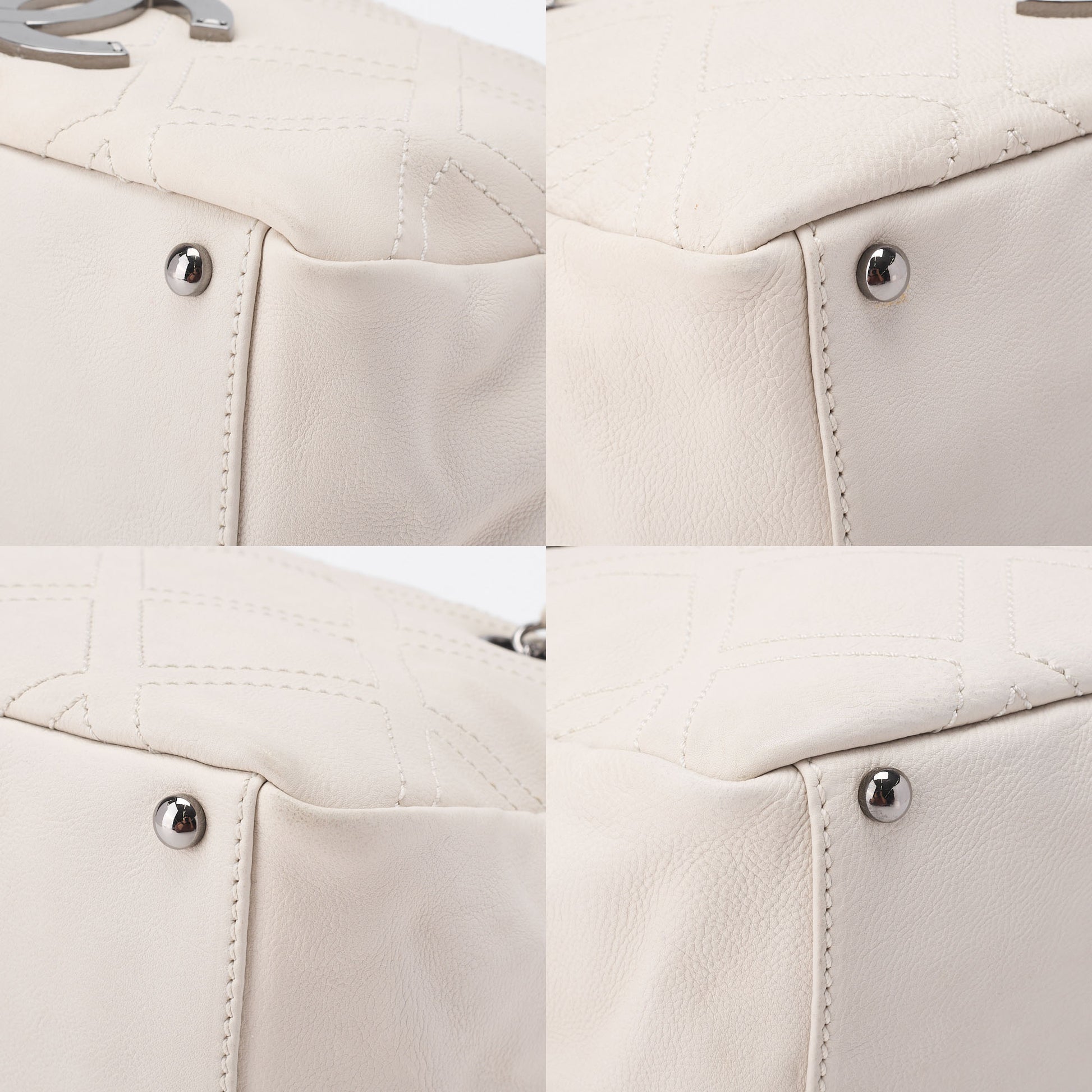 CHANEL Chain Shoulder Bag Wild Stitch Calfskin White Silver-Tone Hardware Pre-Owned - Vintage La Charme