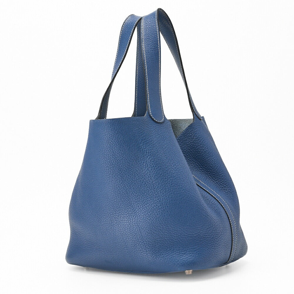 HERMES Picotan MM Handbag Tryon Clemence Blue Tempete Silver-Tone Hardware Pre-Owned - Vintage La Charme