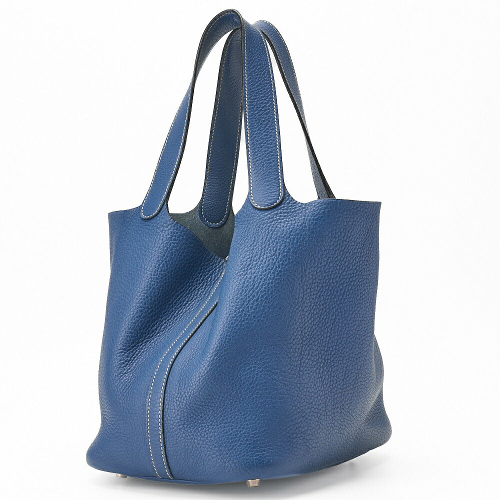 HERMES Picotan MM Handbag Tryon Clemence Blue Tempete Silver-Tone Hardware Pre-Owned - Vintage La Charme