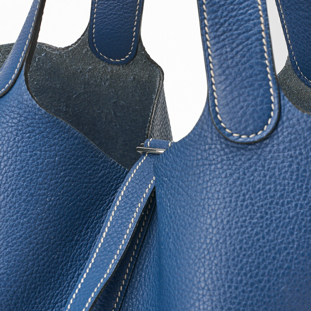 HERMES Picotan MM Handbag Tryon Clemence Blue Tempete Silver-Tone Hardware Pre-Owned - Vintage La Charme