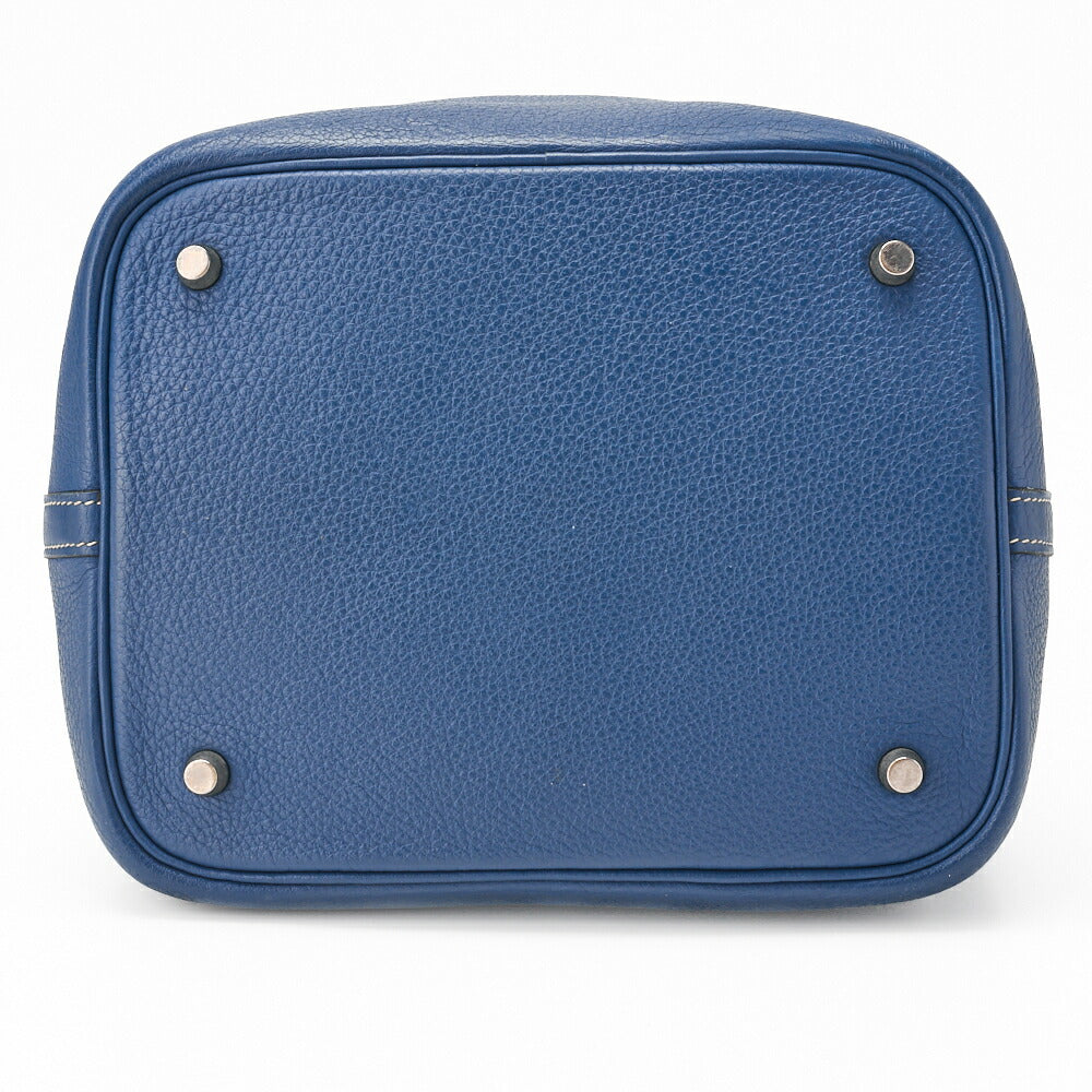 HERMES Picotan MM Handbag Tryon Clemence Blue Tempete Silver-Tone Hardware Pre-Owned - Vintage La Charme